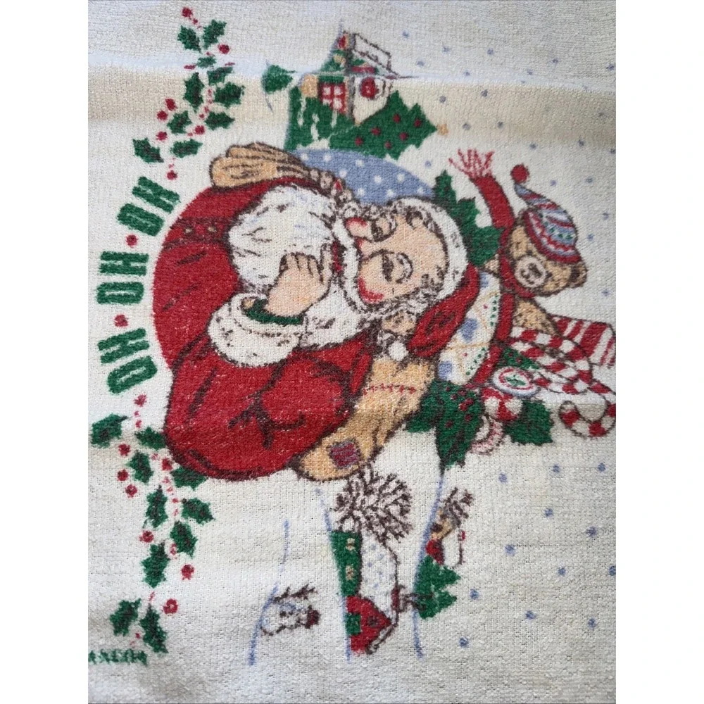 Vintage Woolworth Co Cotton Terry Christmas Santa Claus Kitchen Hand Dish Towel